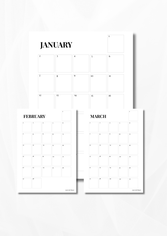12 Month Calendar (January - December)